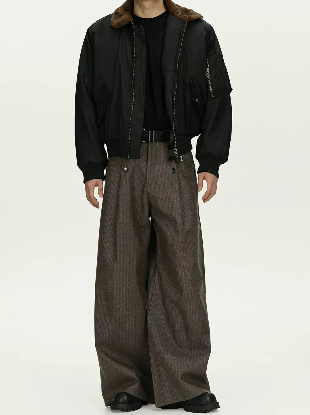 High Waist Double Button Pleated Pinstripe Pants sold by Night City Clothing product image thumbnail 2
