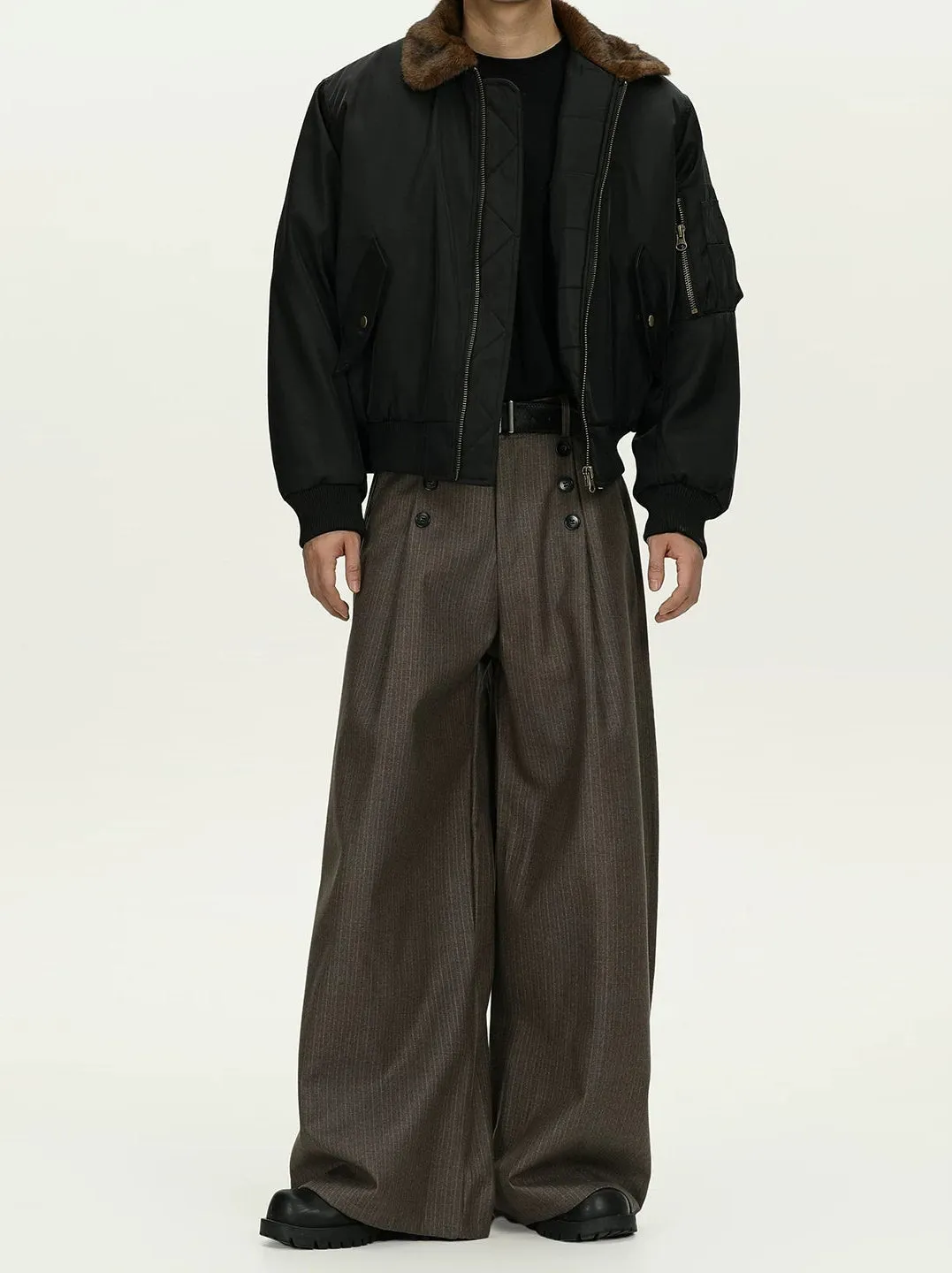 High Waist Double Button Pleated Pinstripe Pants sold by Night City Clothing product image thumbnail 3