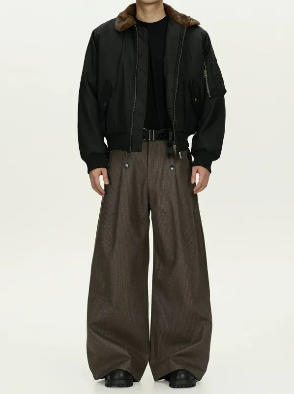 High Waist Double Button Pleated Pinstripe Pants made by Night City Clothing