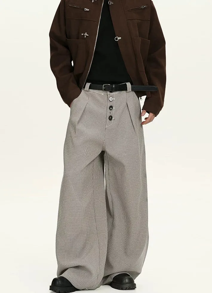Houndstooth Pattern Button-Fly Wide Leg Trousers sold by Night City Clothing product image thumbnail 3