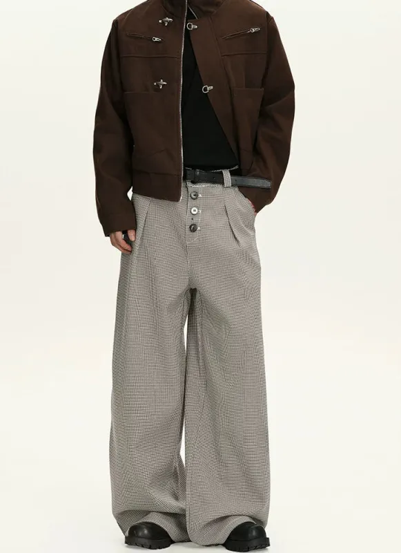 Houndstooth Pattern Button-Fly Wide Leg Trousers made by Night City Clothing