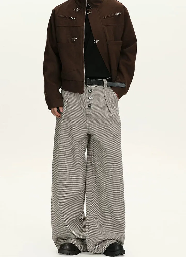 Houndstooth Pattern Button-Fly Wide Leg Trousers sold by Night City Clothing