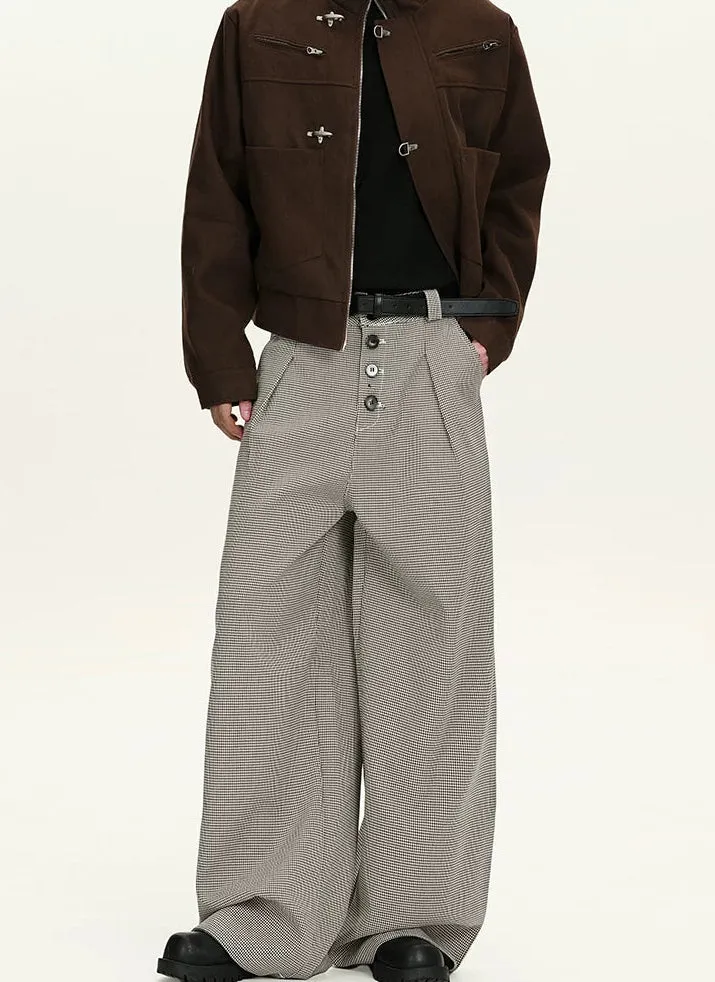 Houndstooth Pattern Button-Fly Wide Leg Trousers sold by Night City Clothing product image thumbnail 2
