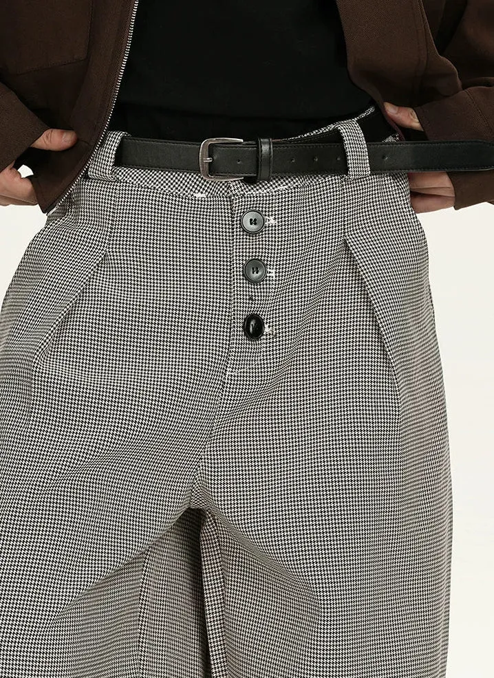 Houndstooth Pattern Button-Fly Wide Leg Trousers sold by Night City Clothing product image thumbnail 5