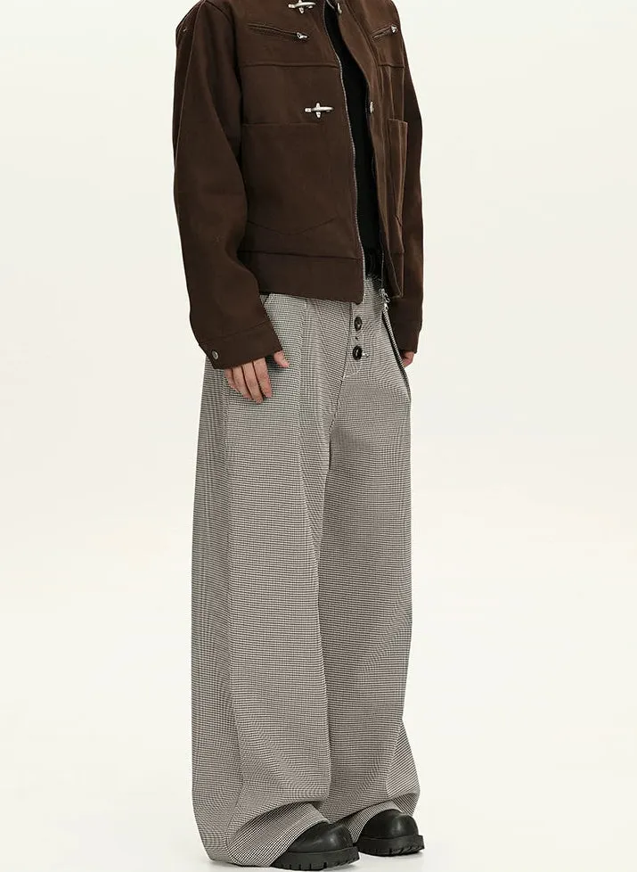 Houndstooth Pattern Button-Fly Wide Leg Trousers sold by Night City Clothing product image thumbnail 4