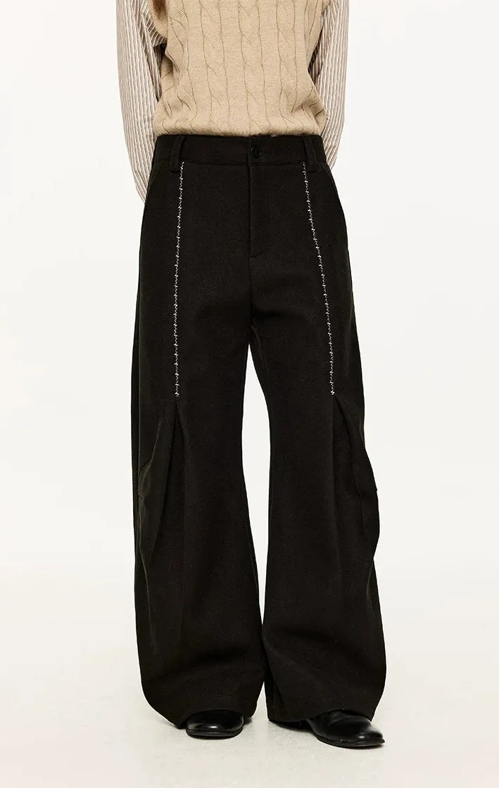 Wide Leg Half-Pleated and Half Contrast Stitch Trousers sold by Night City Clothing product image thumbnail 3
