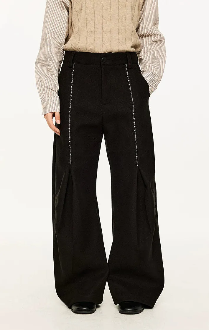 Wide Leg Half-Pleated and Half Contrast Stitch Trousers sold by Night City Clothing product image thumbnail 2