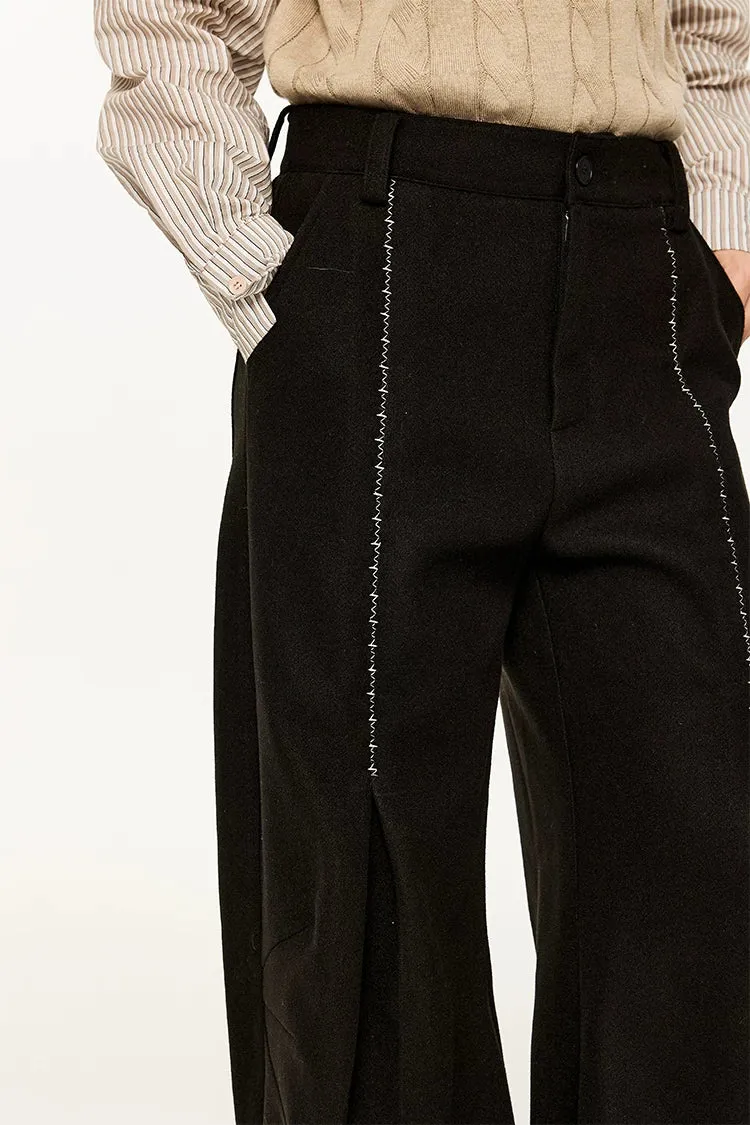 Wide Leg Half-Pleated and Half Contrast Stitch Trousers sold by Night City Clothing product image thumbnail 5