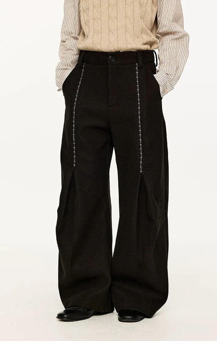 Wide Leg Half-Pleated and Half Contrast Stitch Trousers sold by Night City Clothing