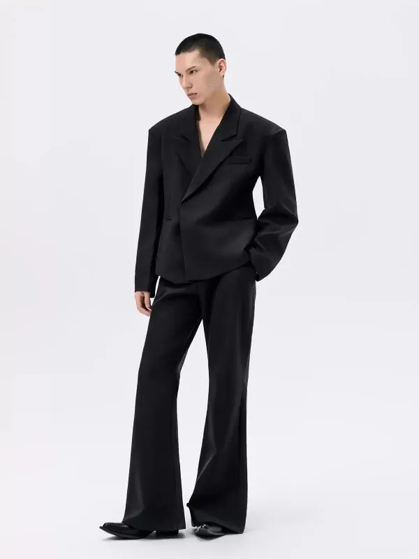 Overlap Stripe-Texture Wide Lapel Blazer and Flare Trousers Suit Set made by Night City Clothing