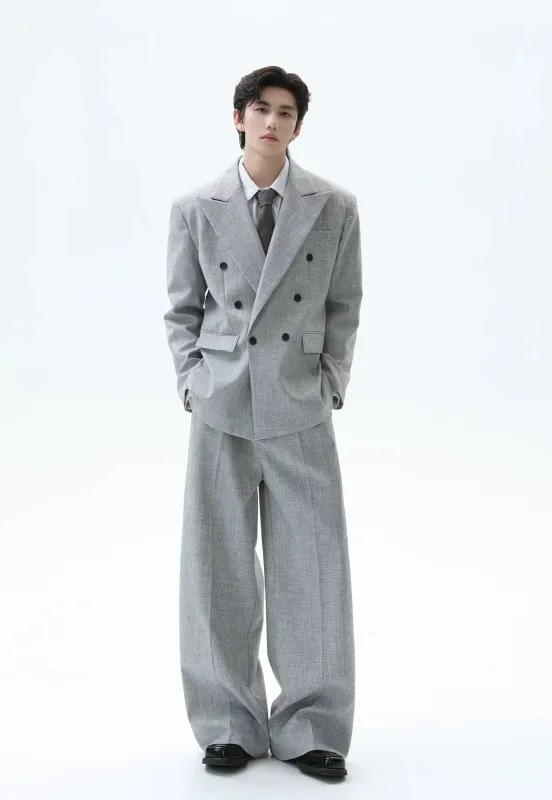 Double-Breasted Peak Lapel Textured Suit Jacket and Wide Leg Trousers Two-Piece Set made by Night City Clothing