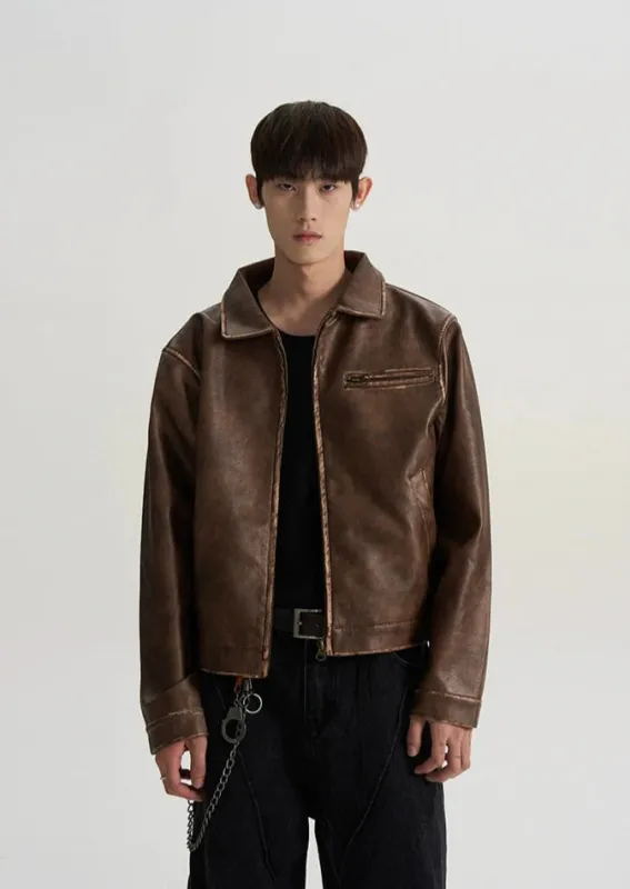 Vintage Leather Jacket with Zip Pocket made by Night City Clothing