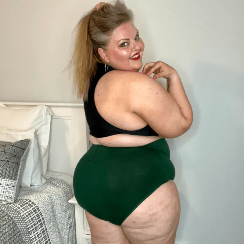 Organic Cotton Super High Waist Panties - Hit the Bottle Green sold by Snag Tights