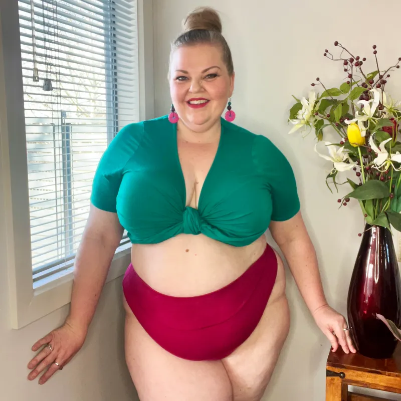 Organic Cotton Cheeky High Leg Panties - Raspberry Pie sold by Snag Tights