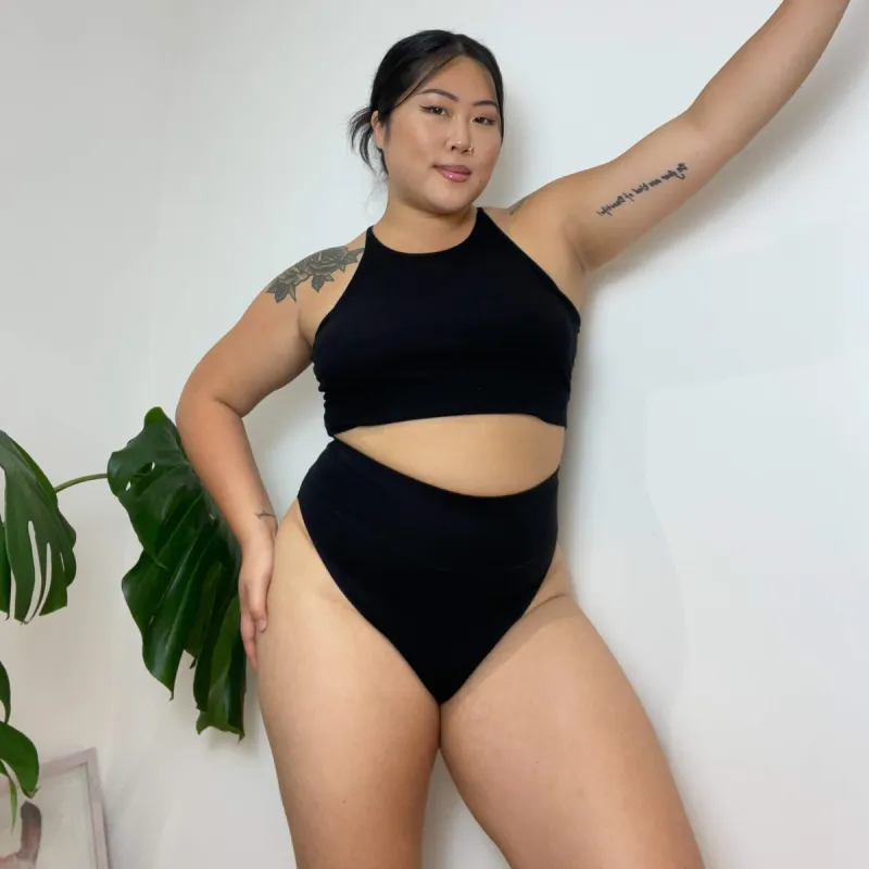 Organic Cotton Super High Leg Panties - Black sold by Snag Tights