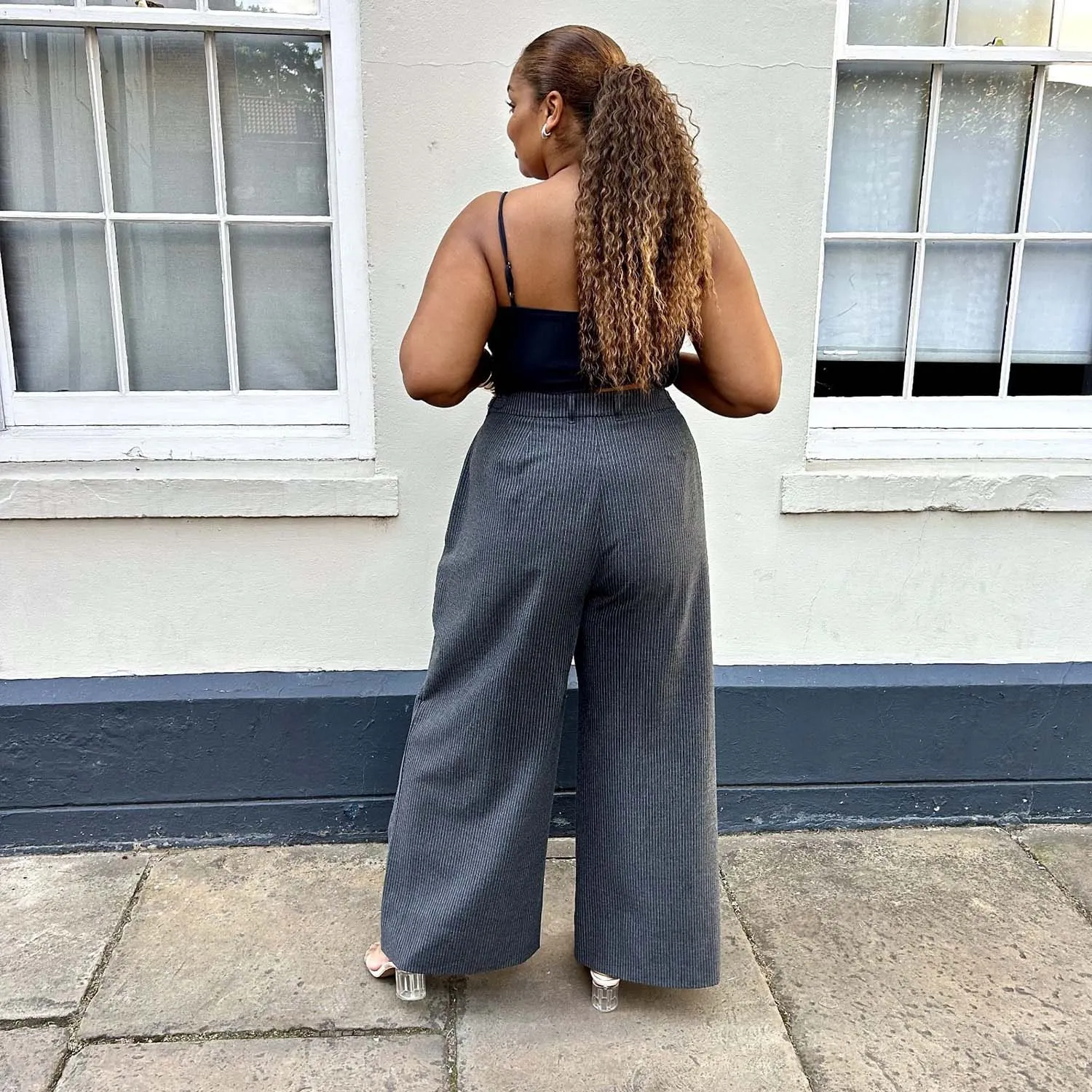 Wide Leg Pinstripe Tailored Trousers - Charcoal sold by Snag Tights product image thumbnail 2