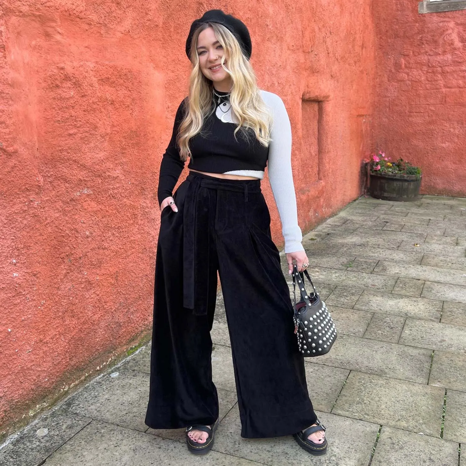 Wide Leg Cord Tailored Trousers - Black sold by Snag Tights