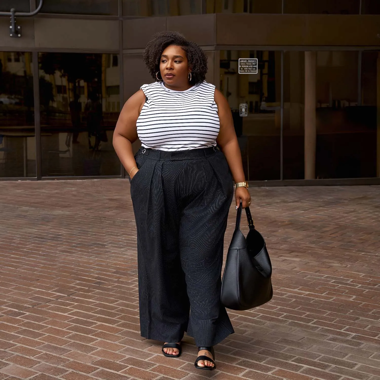 Wide Leg Pinstripe Tailored Trousers - Black sold by Snag Tights product image thumbnail 2