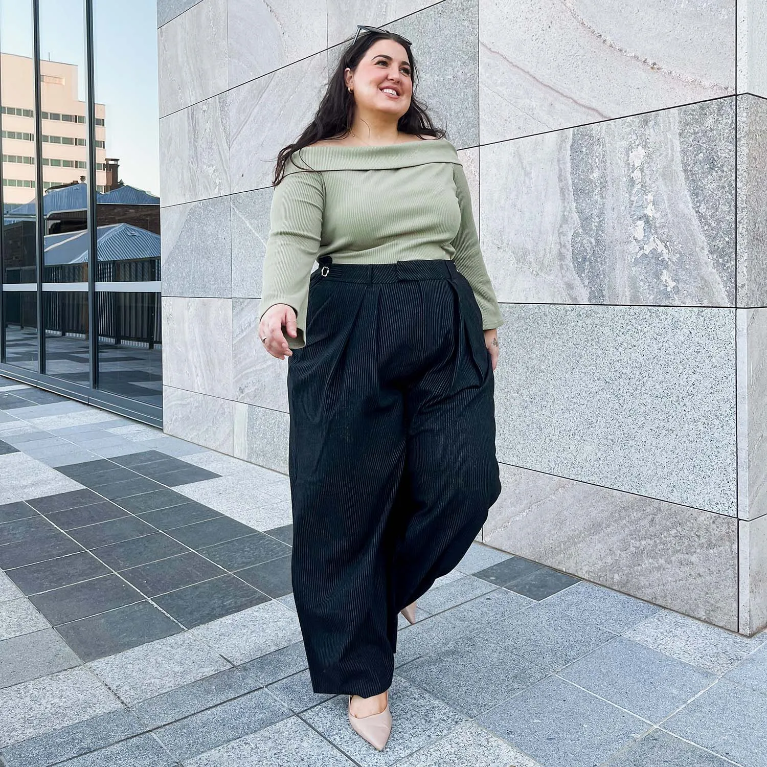 Wide Leg Pinstripe Tailored Trousers - Black sold by Snag Tights product image thumbnail 5