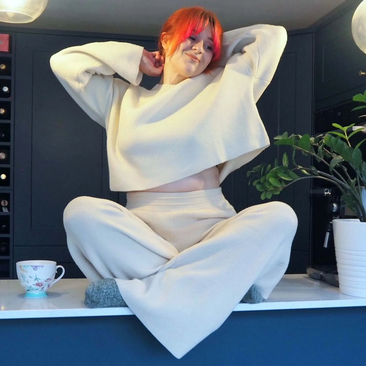 Knit Rib Wide Leg Trousers - Oatmeal sold by Snag Tights product image thumbnail 4