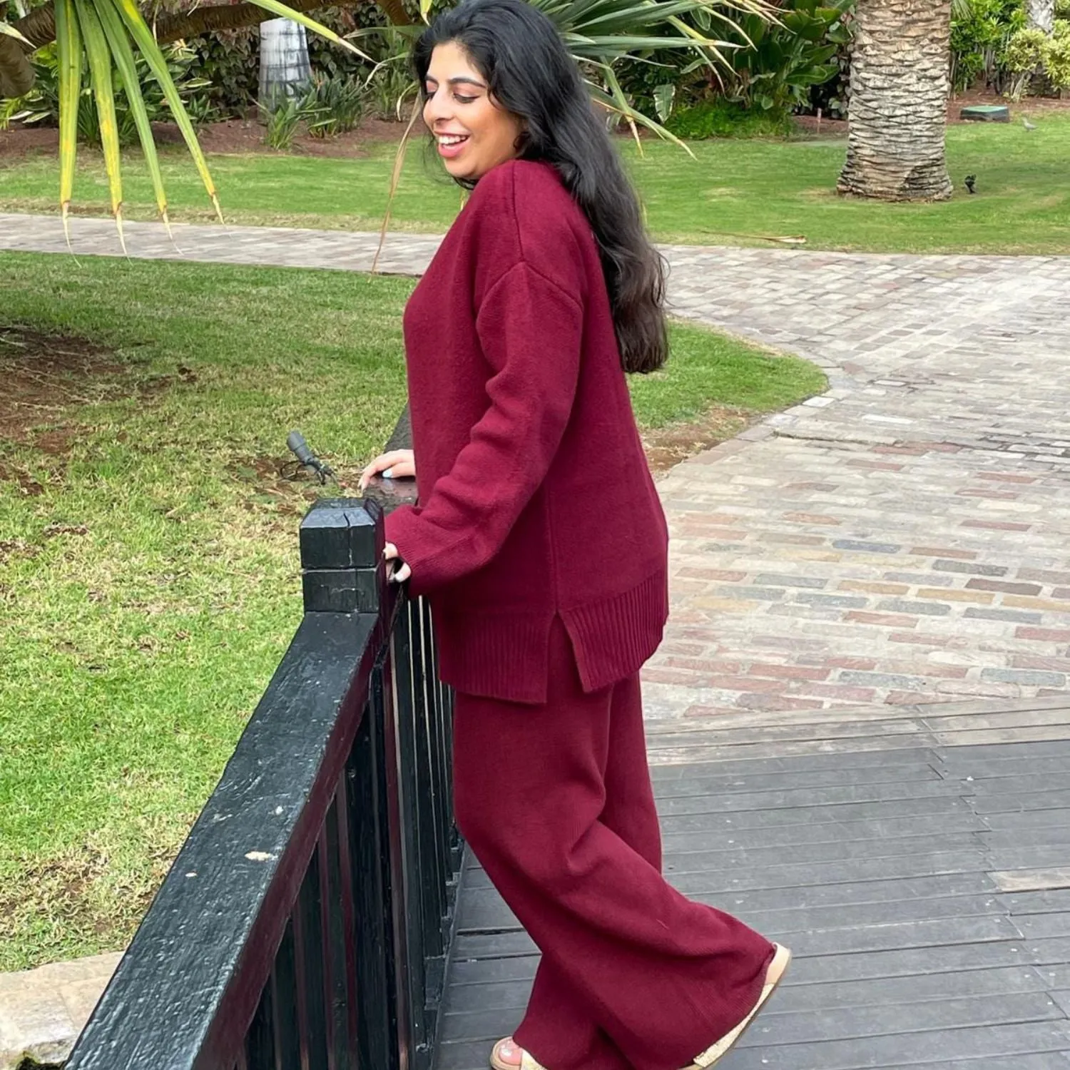 Knit Rib Wide Leg Trousers - Roast sold by Snag Tights product image thumbnail 2