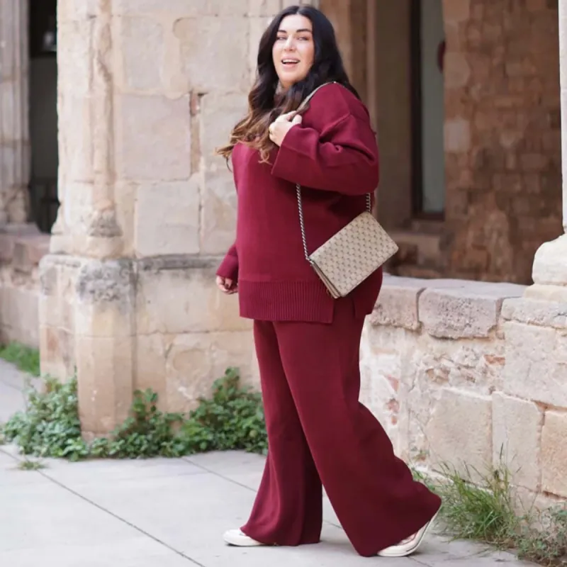 Knit Rib Wide Leg Trousers - Roast sold by Snag Tights