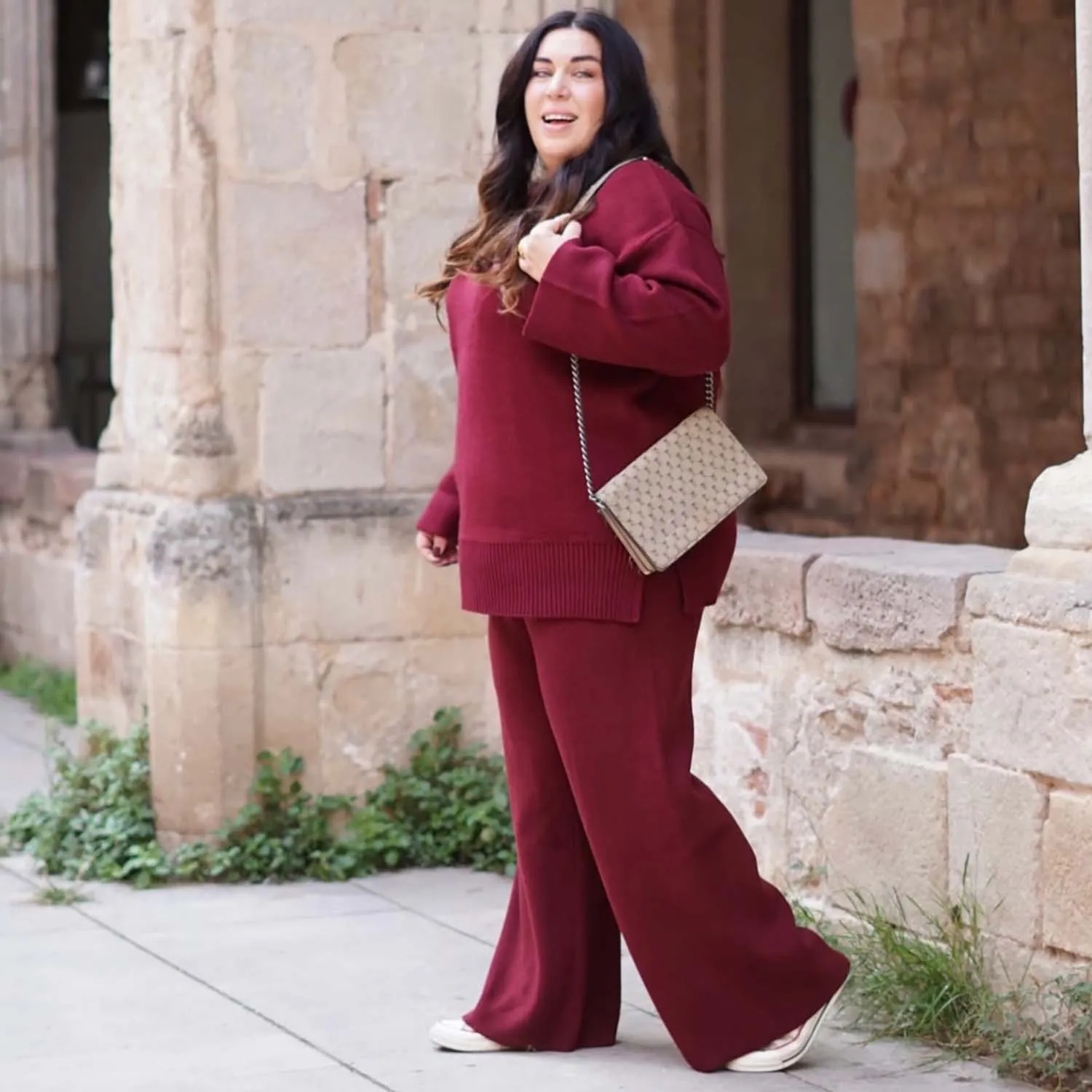 Knit Rib Wide Leg Trousers - Roast sold by Snag Tights