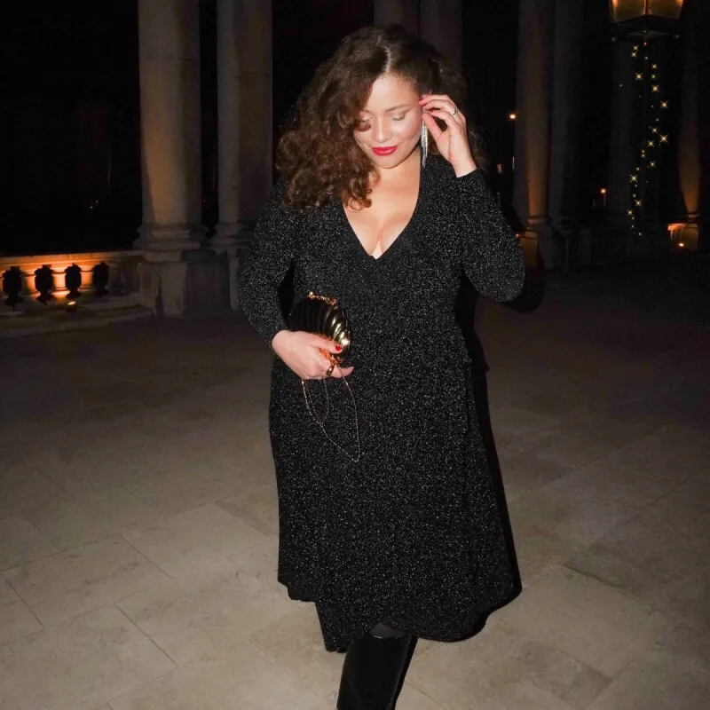 Lurex Wrap Dress - Black sold by Snag Tights