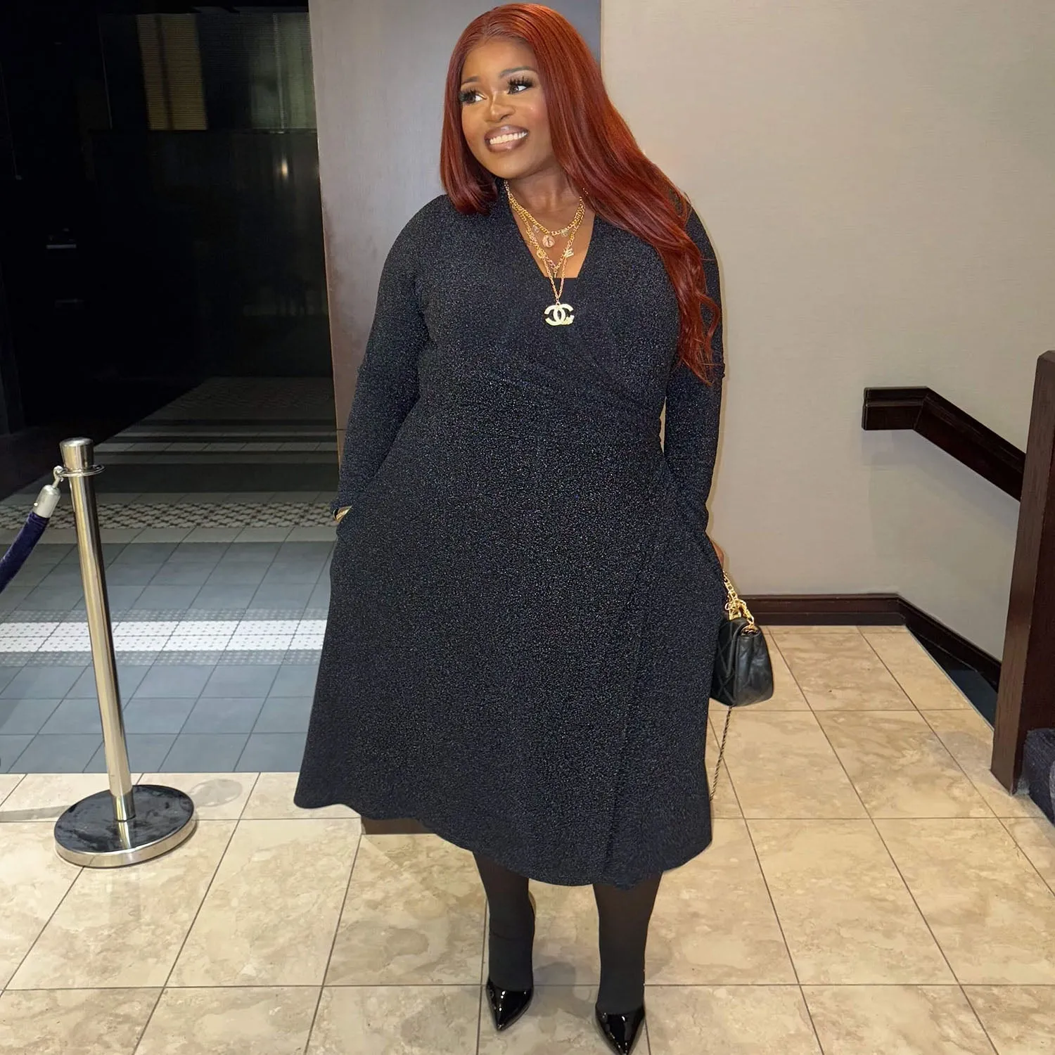 Lurex Wrap Dress - Black sold by Snag Tights product image thumbnail 5