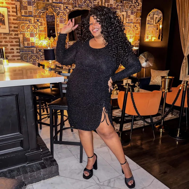 Lurex Long Sleeve Dress - Black sold by Snag Tights