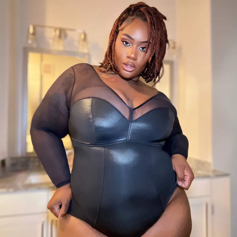 Siren Faux Leather Bodysuit - Black sold by Snag Tights