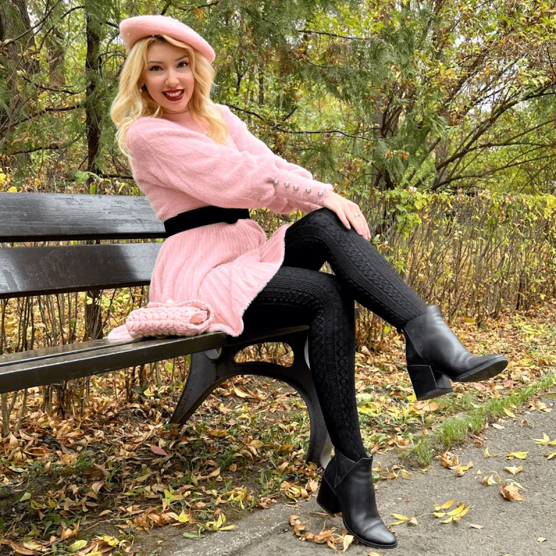 Grannies Cable Knit Wool Tights V2 - Black sold by Snag Tights