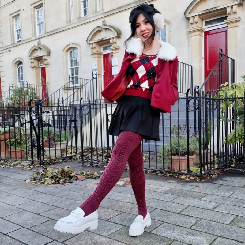 Grannies Cable Knit Wool Tights - Roast (V2) sold by Snag Tights