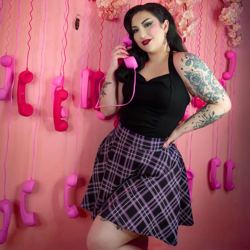 Plaid Mini-Flare Skirt - Moorland (V2) sold by Snag Tights