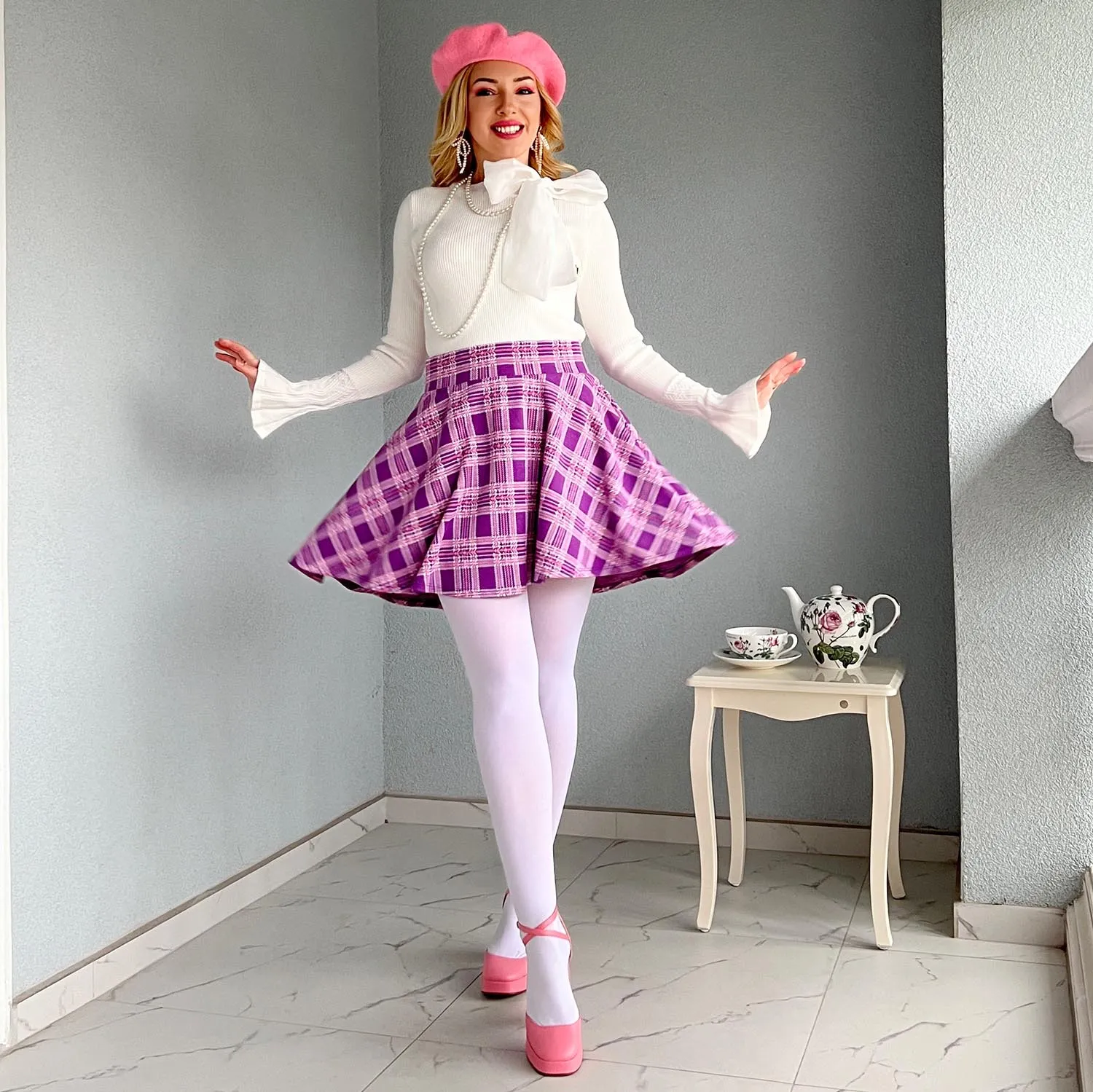 Plaid Mini-Flare Skirt - Thistle (V2) sold by Snag Tights