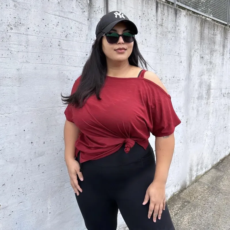 Debbie Off Shoulder Tee - Wine sold by Snag Tights