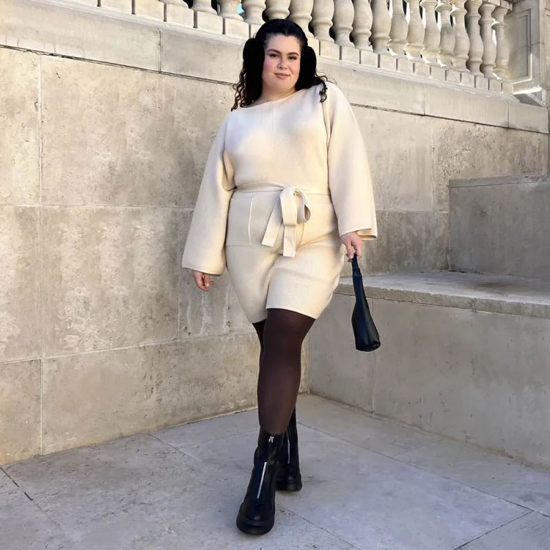 Mini Knitted Cocoon Dress - Oatmeal sold by Snag Tights