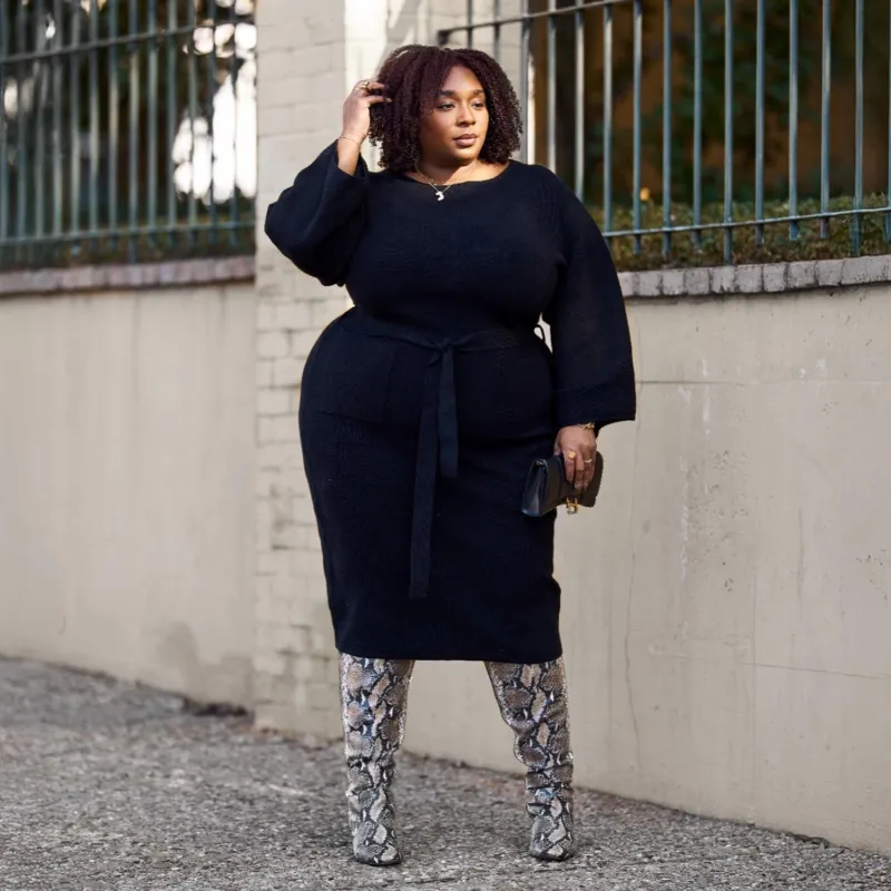 Midi Knitted Cocoon Dress - Black made by Snag Tights