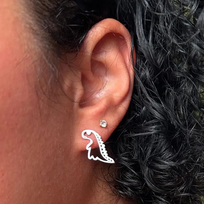 Dinosaur Stud Earrings - Silver sold by Snag Tights