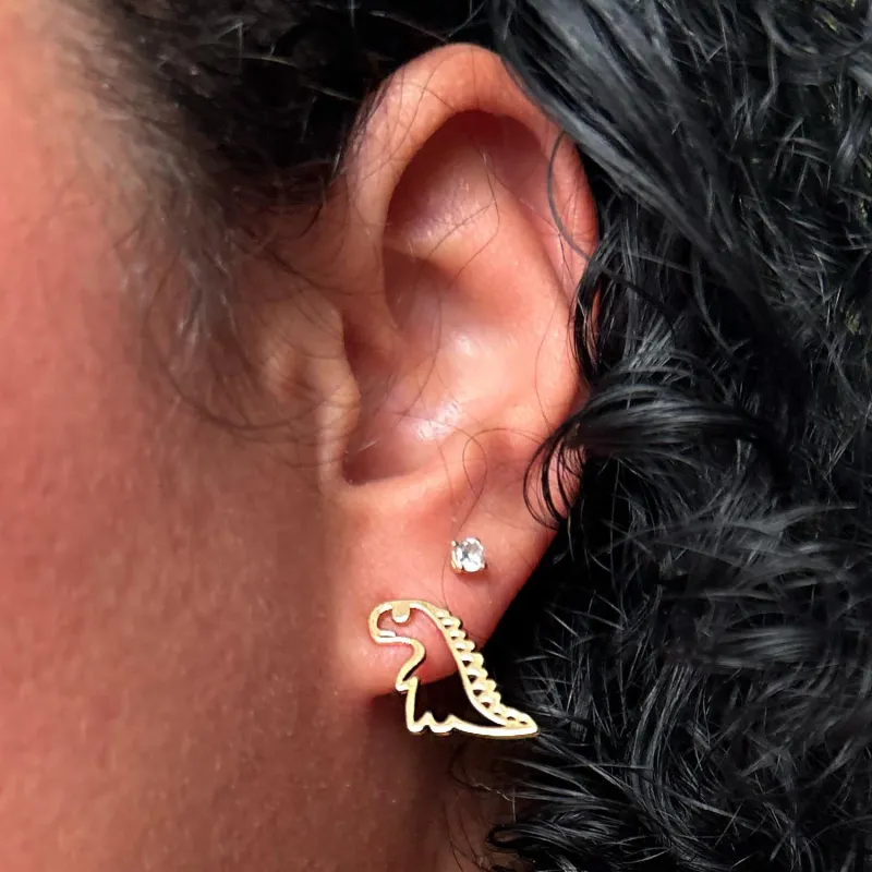 Dinosaur Stud Earrings - Gold sold by Snag Tights