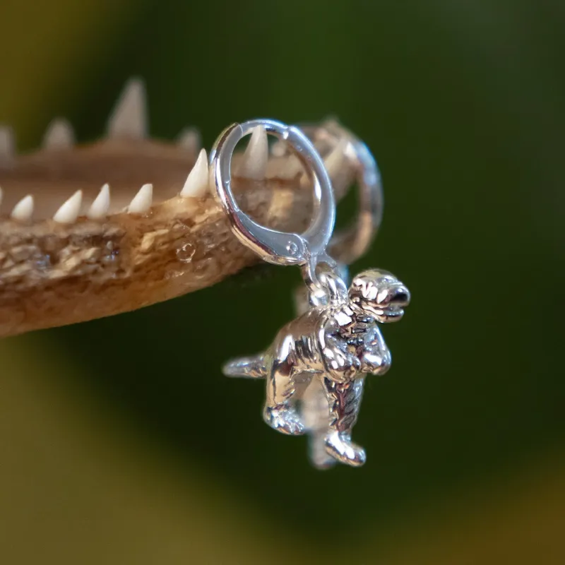 Dinosaur Hoop Earrings - Silver sold by Snag Tights