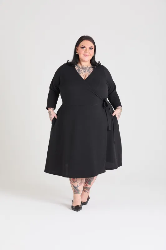 Ottoman Wrap Around Dress - Black sold by Snag Tights