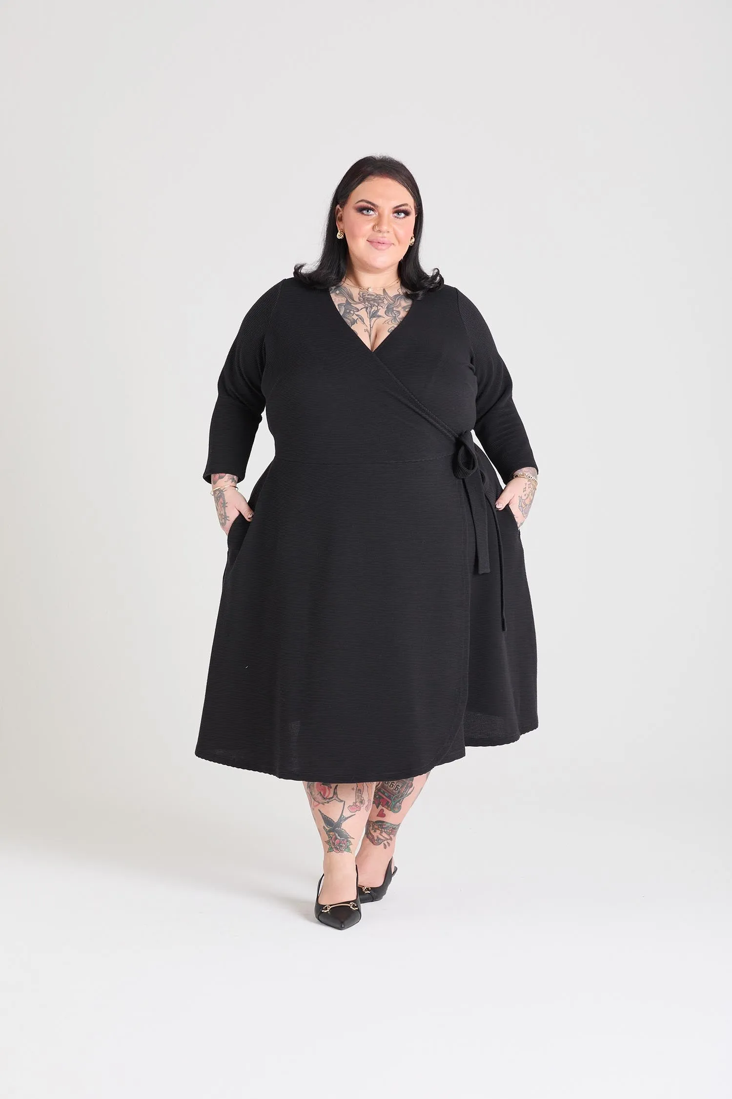 Ottoman Wrap Around Dress - Black sold by Snag Tights