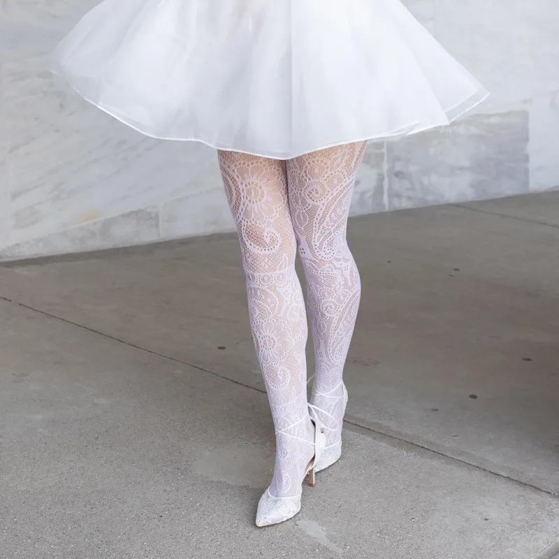 Botanical Fishnets - White sold by Snag Tights