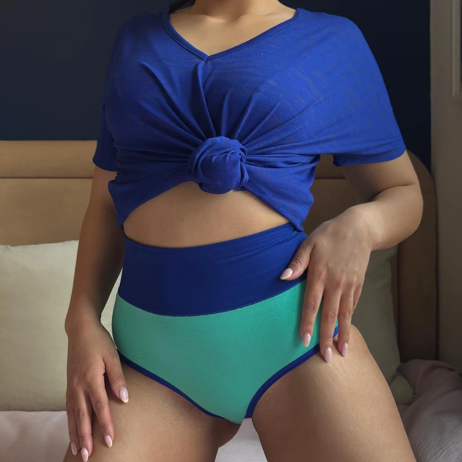 Organic Cotton Full Brief Duo Knickers - Mint & Arabesque sold by Snag Tights product image thumbnail 3