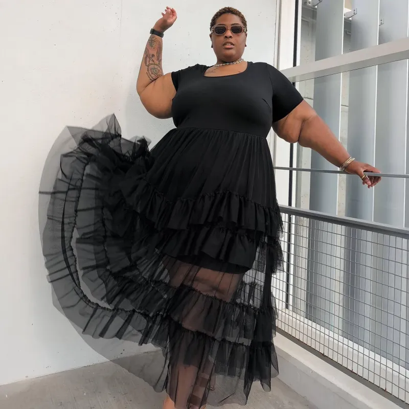 Maxi Tee Mesh Dress - Black sold by Snag Tights