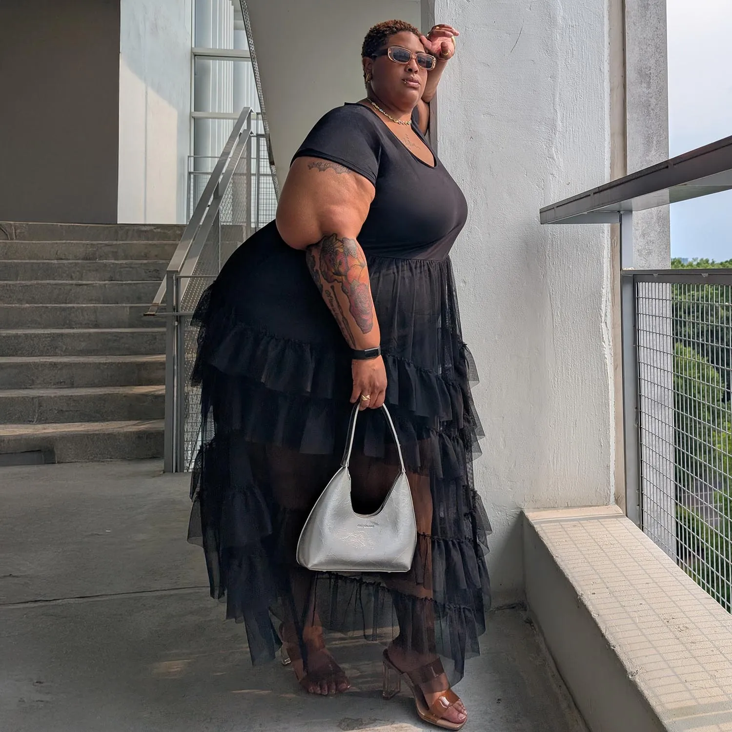 Maxi Tee Mesh Dress - Black sold by Snag Tights product image thumbnail 3