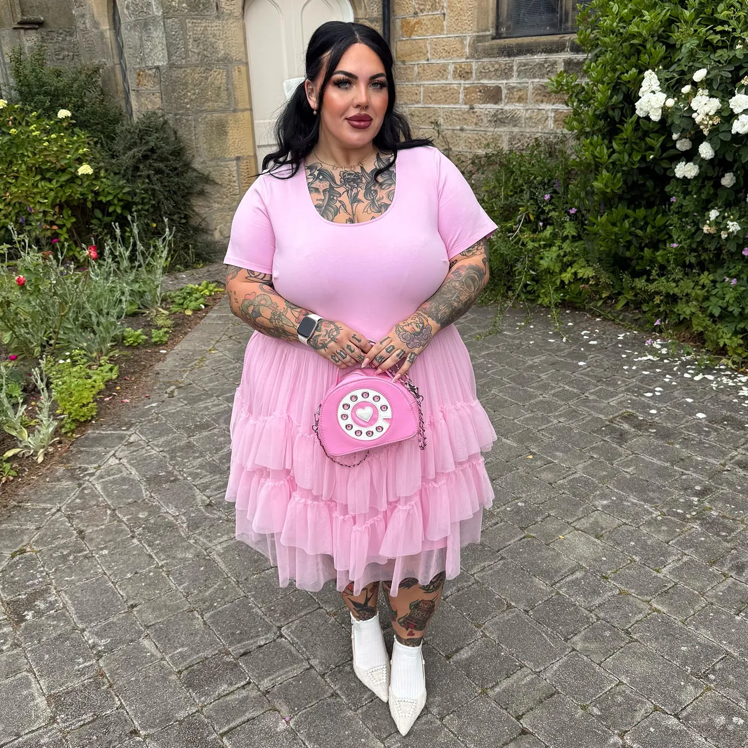 Tee Mesh Dress - Pink Frosting sold by Snag Tights