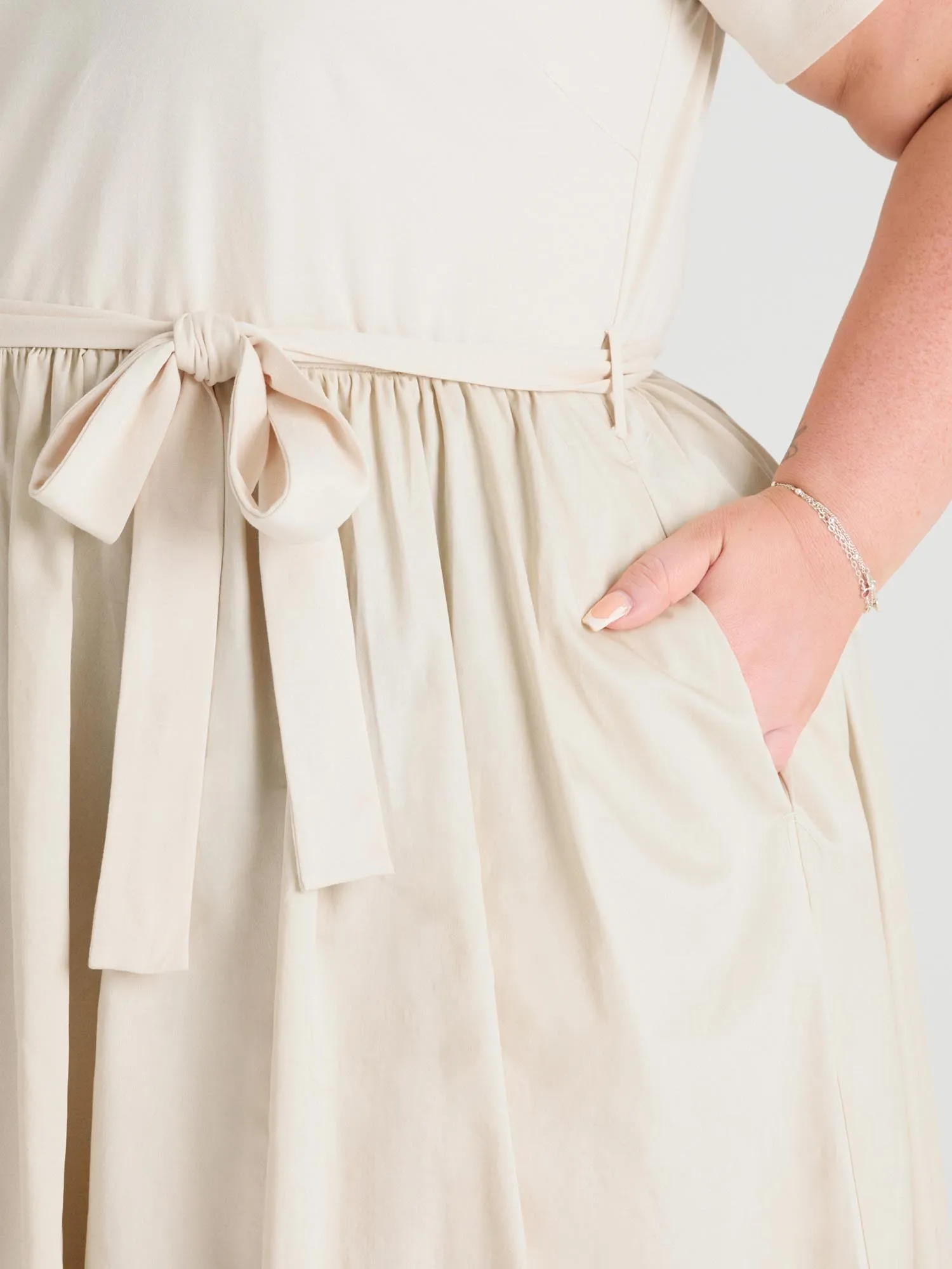 Midaxi Tee Poplin Dress - Oatmeal sold by Snag Tights product image thumbnail 3