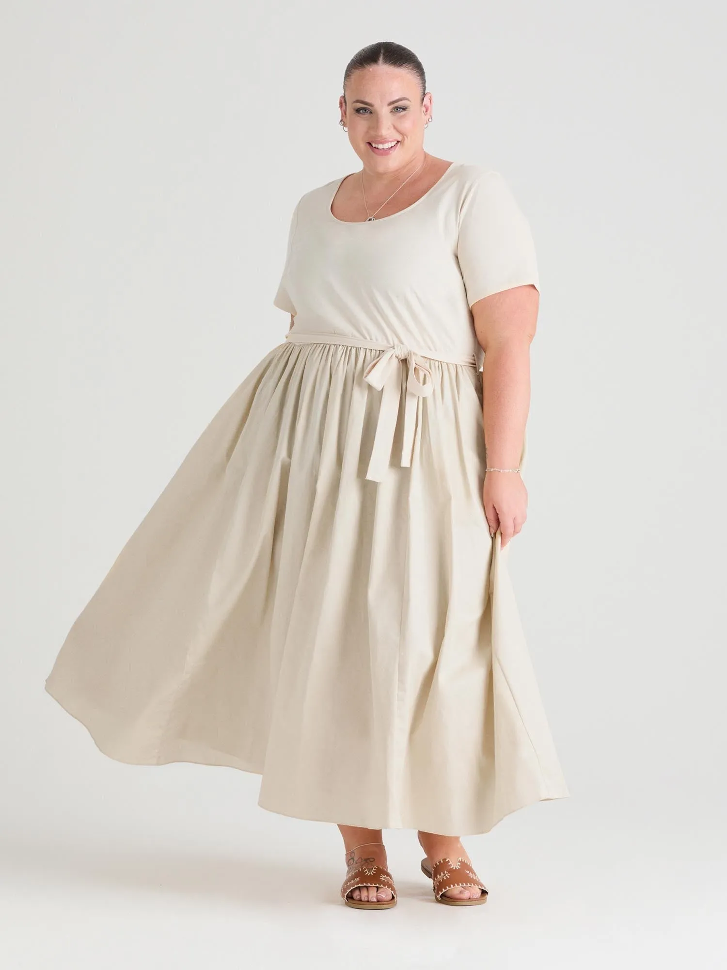 Midaxi Tee Poplin Dress - Oatmeal sold by Snag Tights product image thumbnail 2